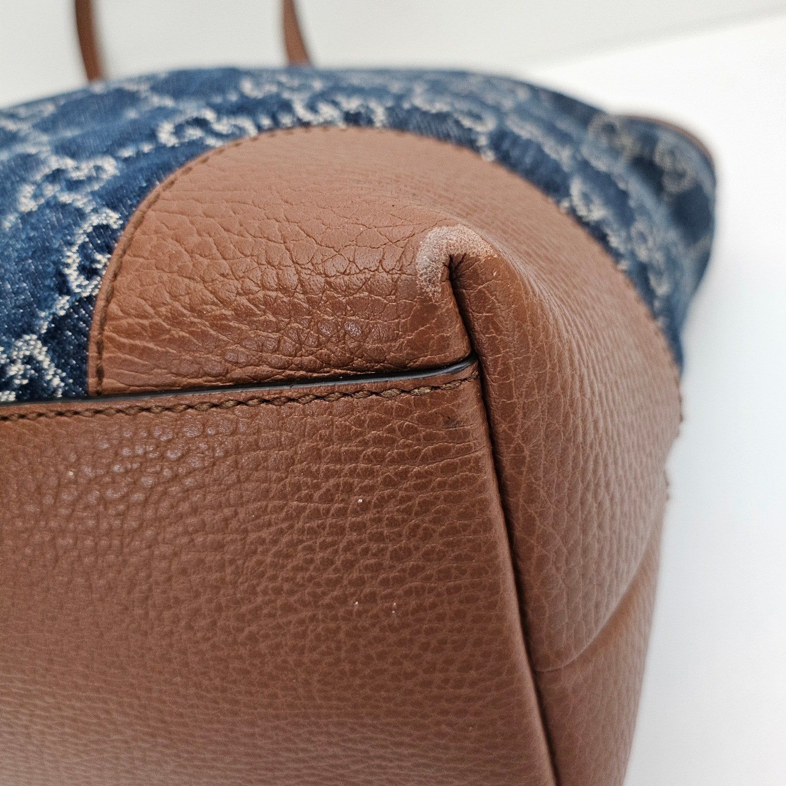 Gucci Denim GG Monogram Medium Ophidia Shopping Tote Blue Tea Cuir