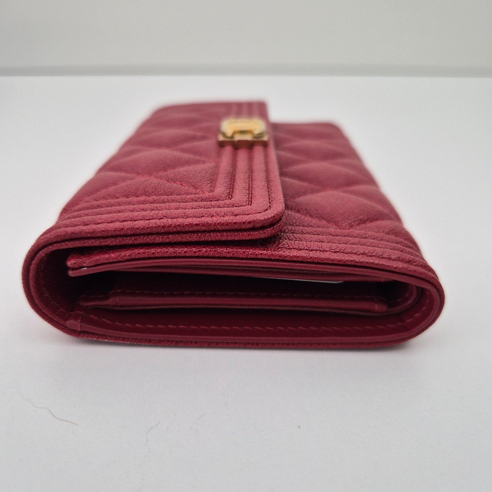 Chanel Caviar Quilted Medium Boy Flap Wallet Red