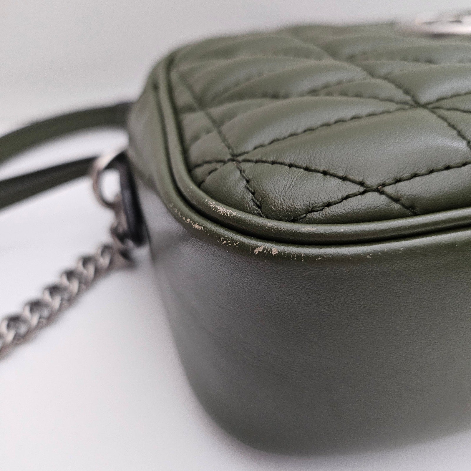 Gucci Calfskin Matelasse Aria Small GG Marmont Chain Shoulder Bag Green