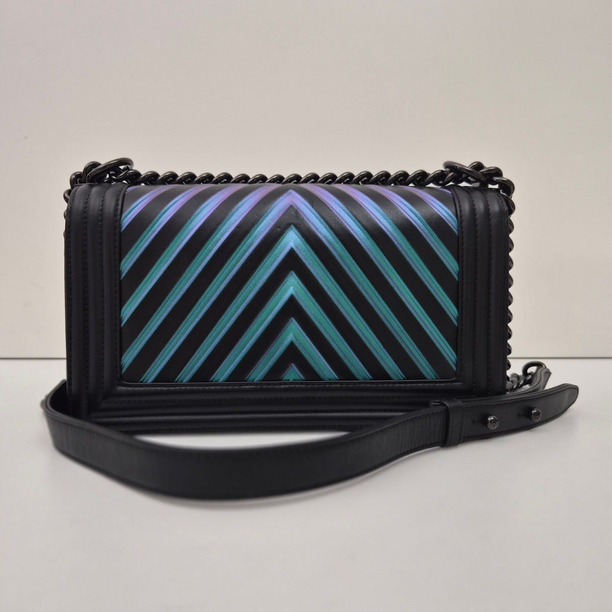 Chanel Iridescent Chevron Medium Boy Bag Black