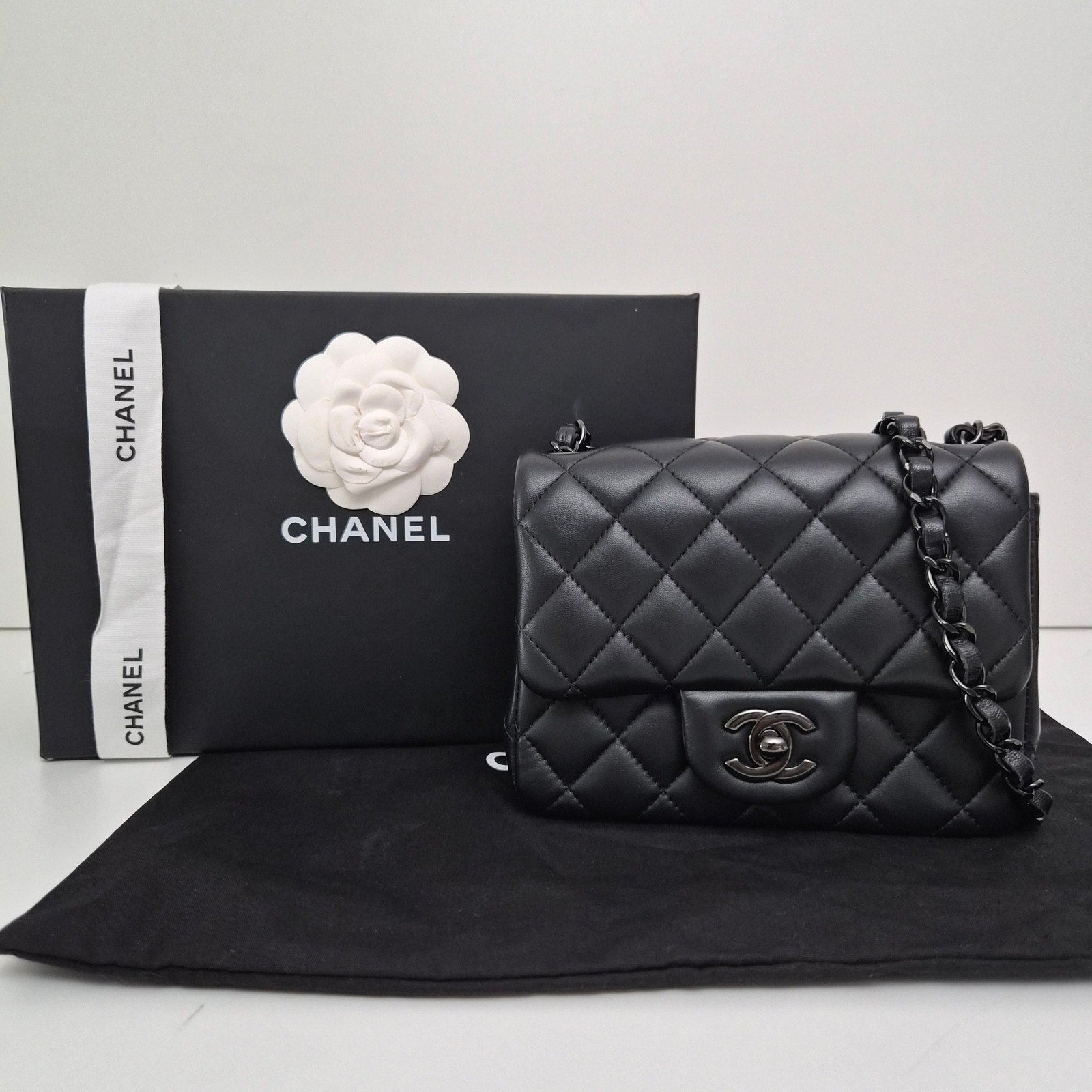 Chanel Lambskin Mini Square So Black Crossbody Bag