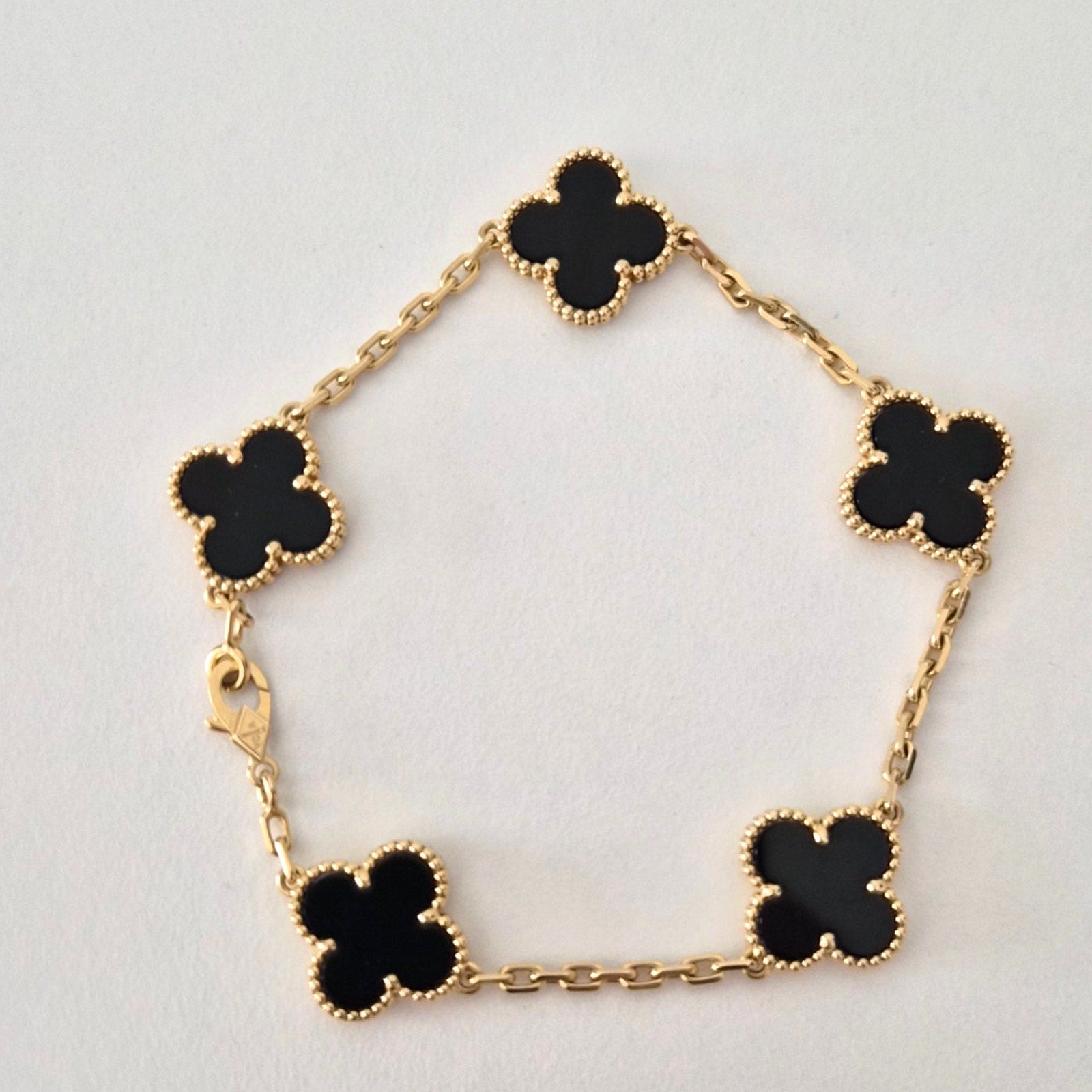 Van Cleef & Arpels Vintage Alhambra 5 Motifs Bracelet 18K Yellow Gold and Onyx