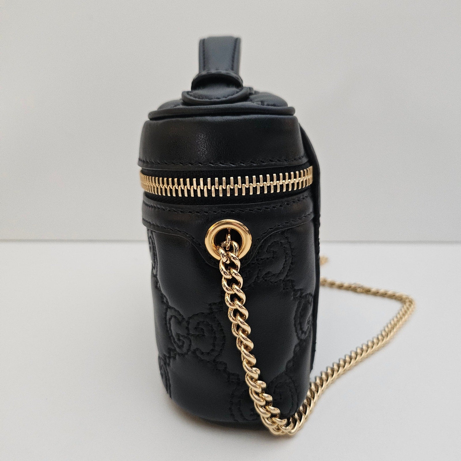 Gucci Calfskin GG Matelasse Mini Top Handle Bag Black