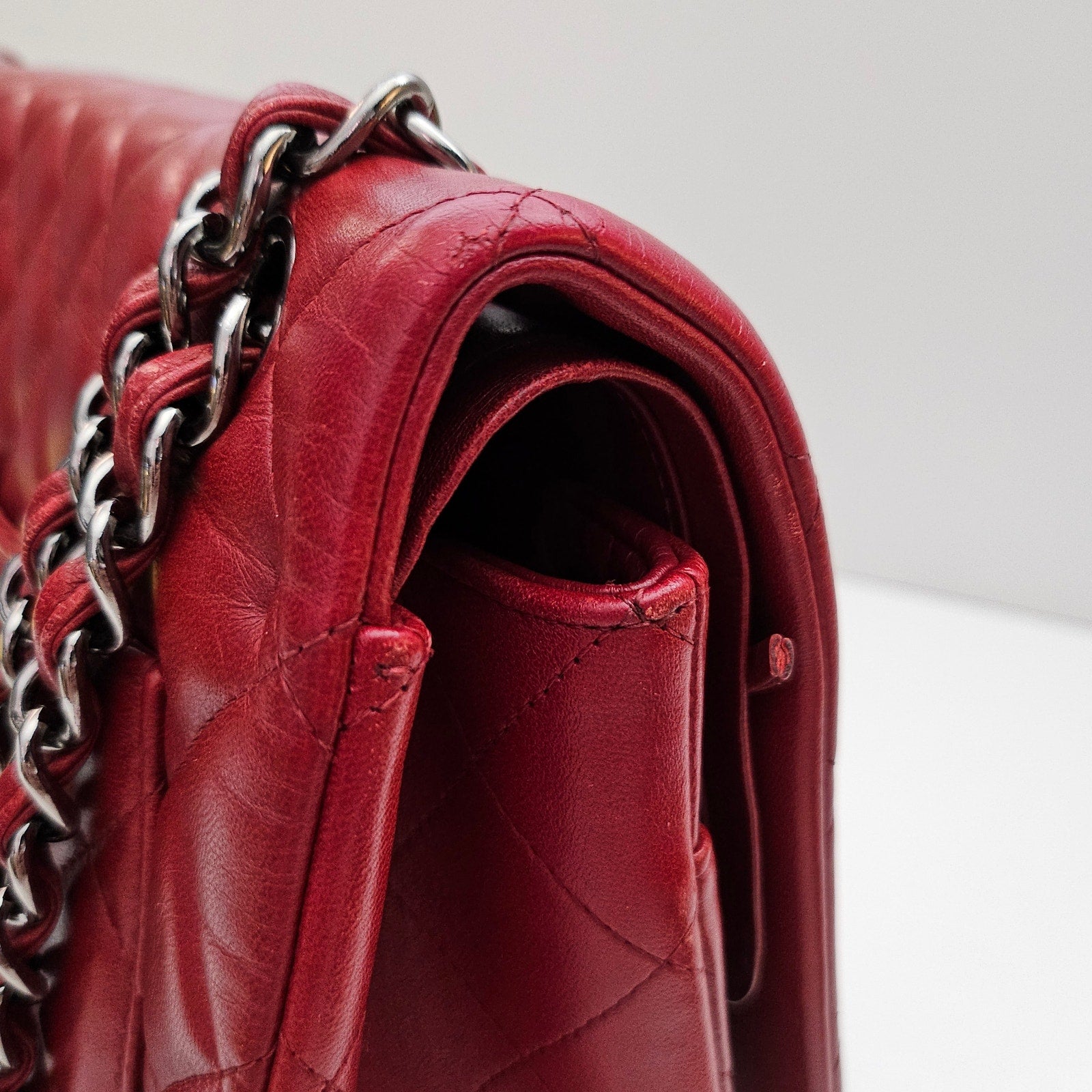 Chanel Burgundy Red Maxi Lambskin Classic Flap Bag