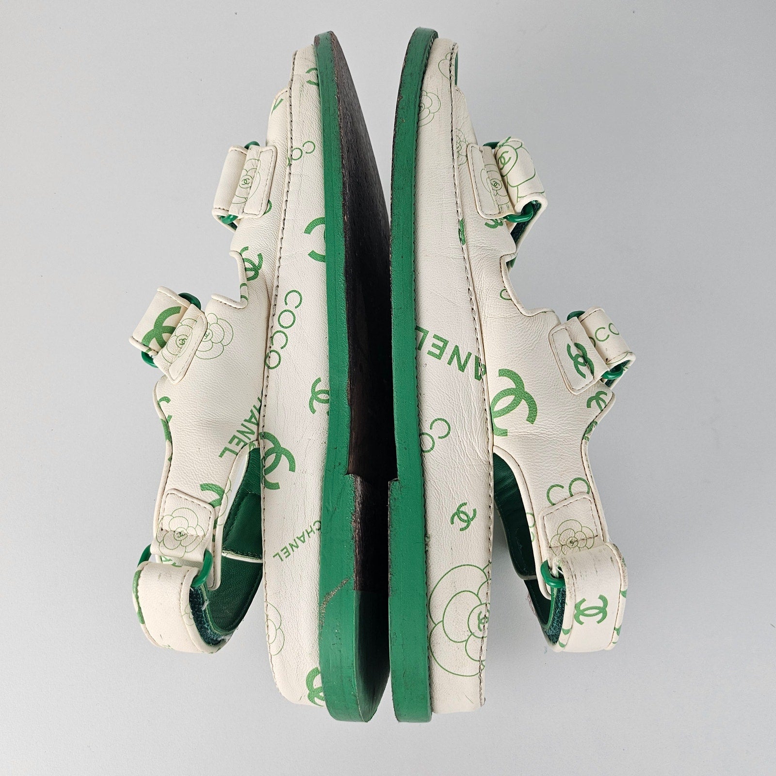 Chanel Green CC Dad Sandals US 8 / EU 38