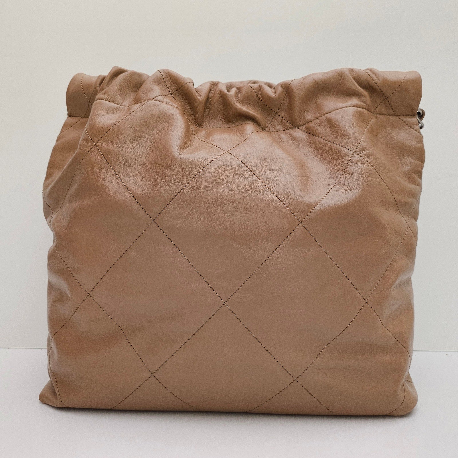 Chanel Shiny Calfskin Quilted Small Chanel 22 Hobo Beige Brown