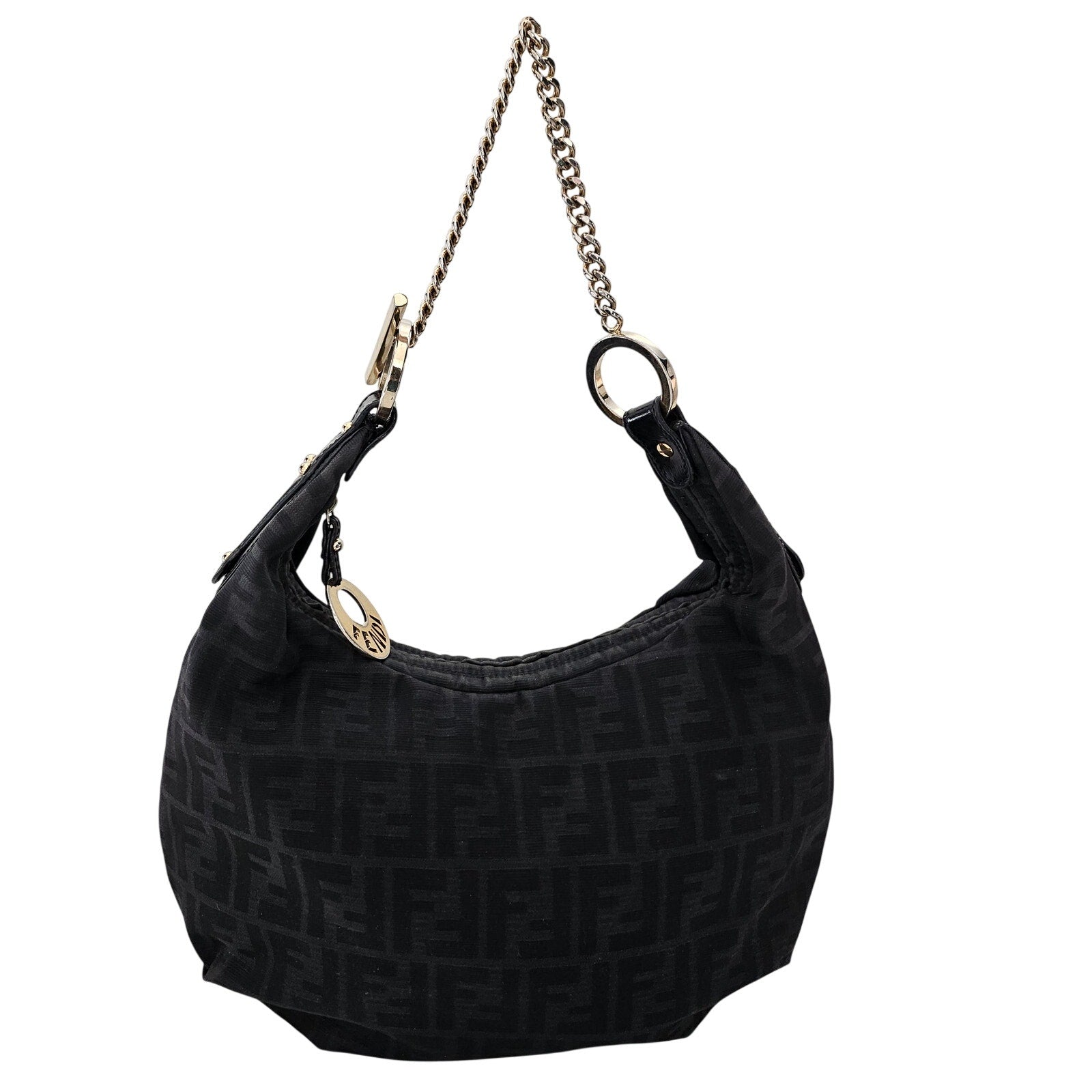Fendi Black Zucca Canvas and Patent Leather Chef Chain Hobo