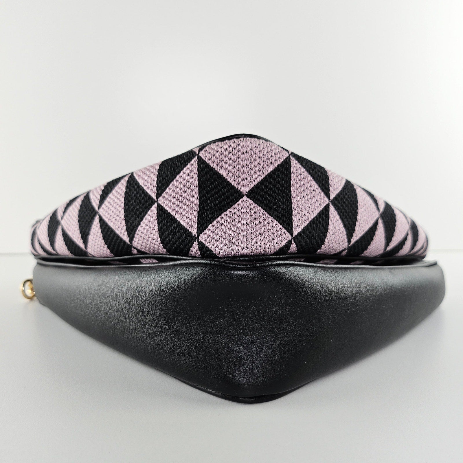 Prada Double Symbole Triangle Bag Leather and Jacquard Mini Pink