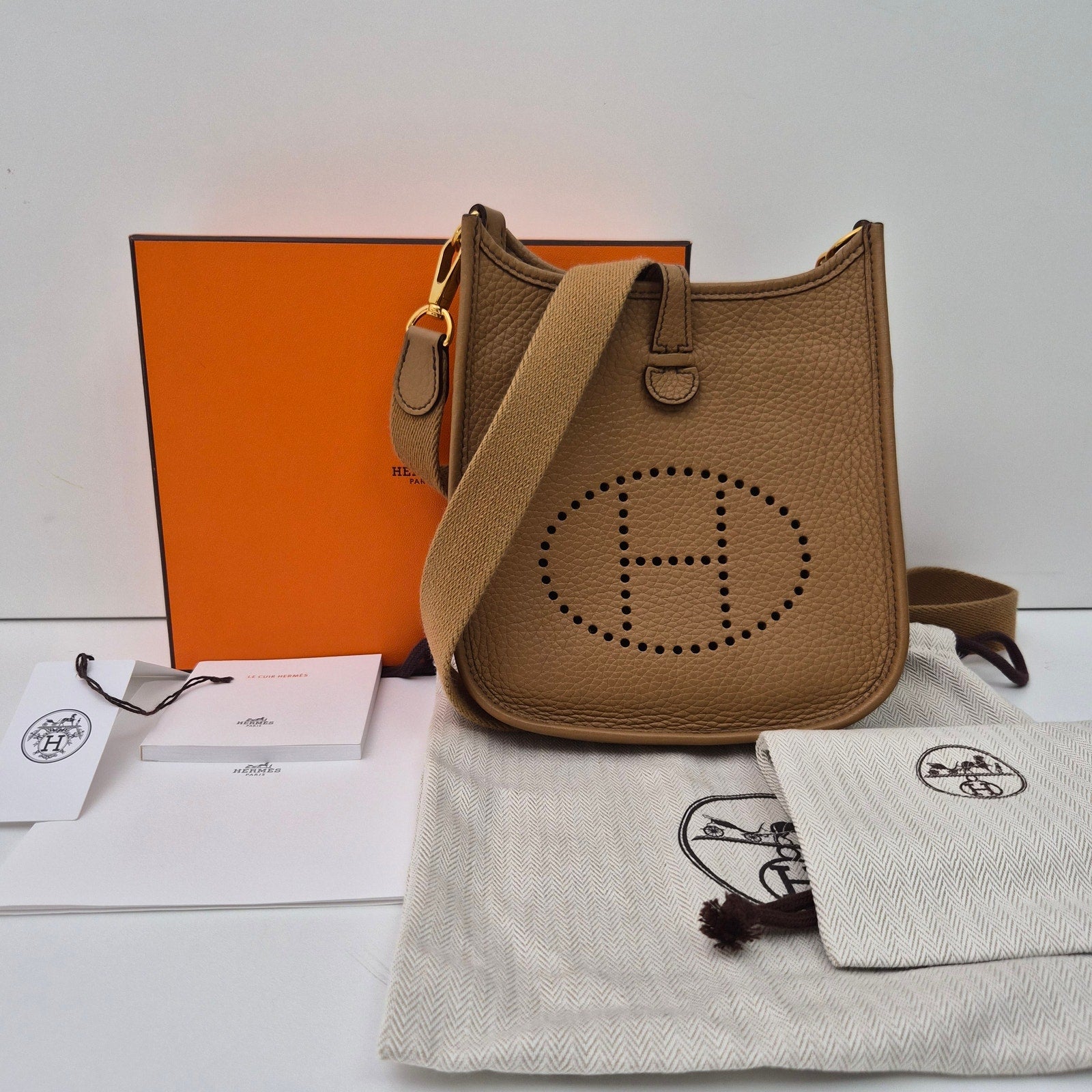 Hermes Evelyne Tpm Clemence Leather Cross Body Bag Tabac Camel Brown