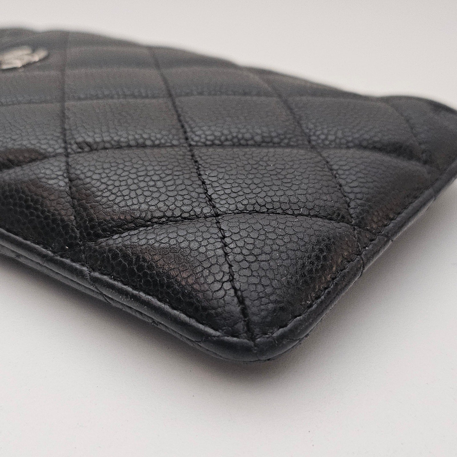 Chanel Black Caviar Leather Quilted Phone Holder Long ZIp Wallet