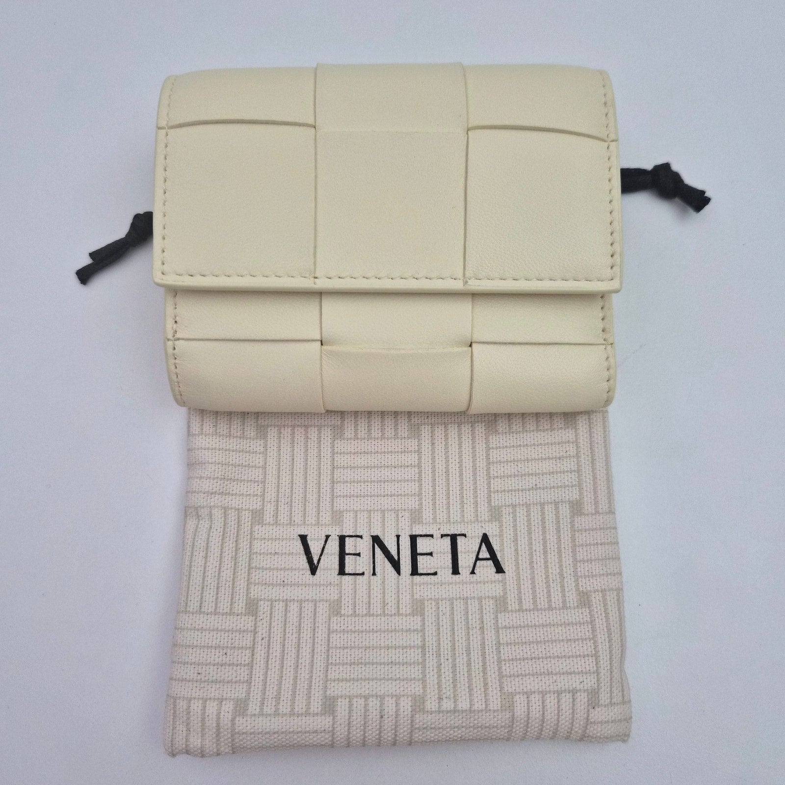 Bottega Veneta White Cassette Intrecciato Small Trifold Wallet