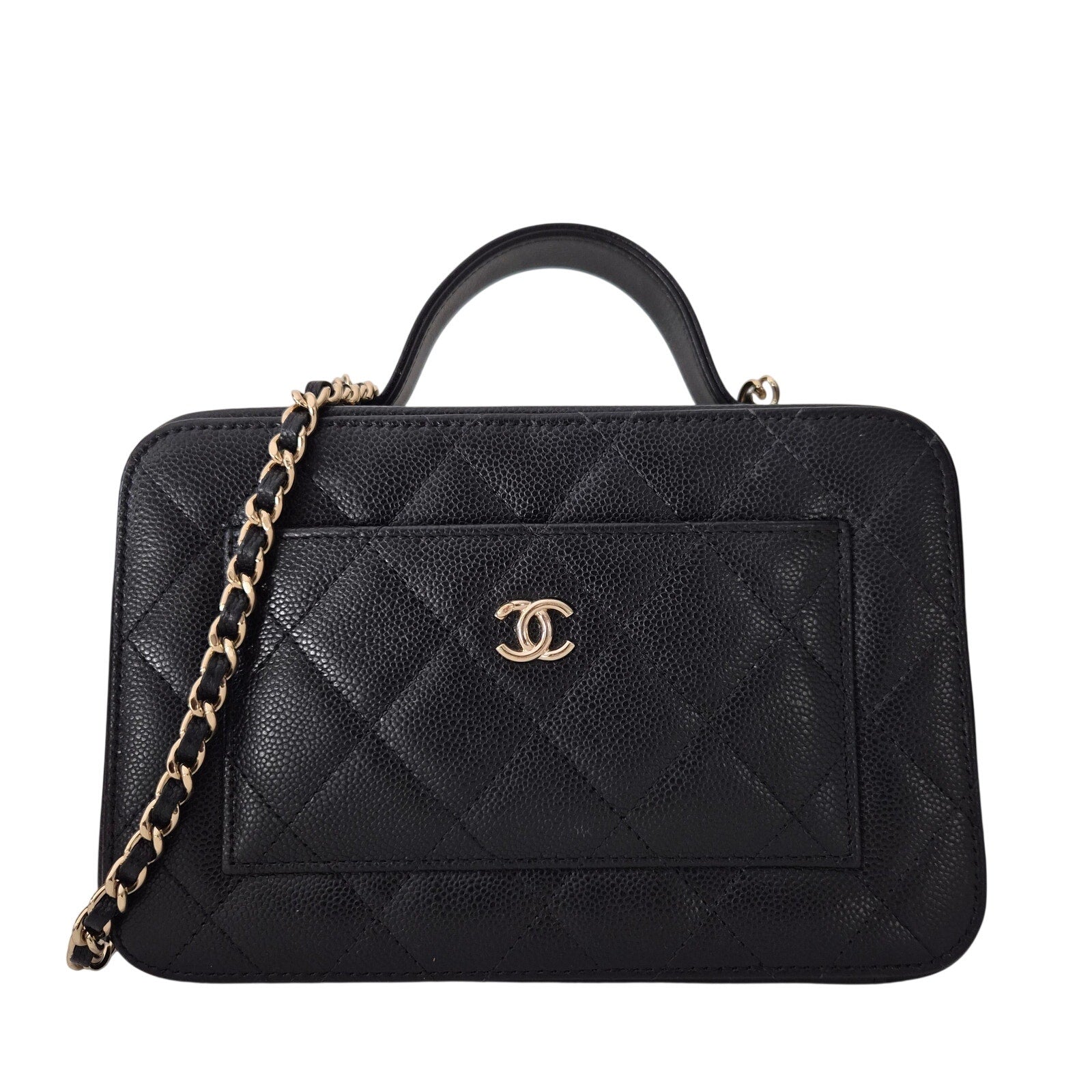 Chanel Caviar Quilted Top Handle Vanity With Chain Black