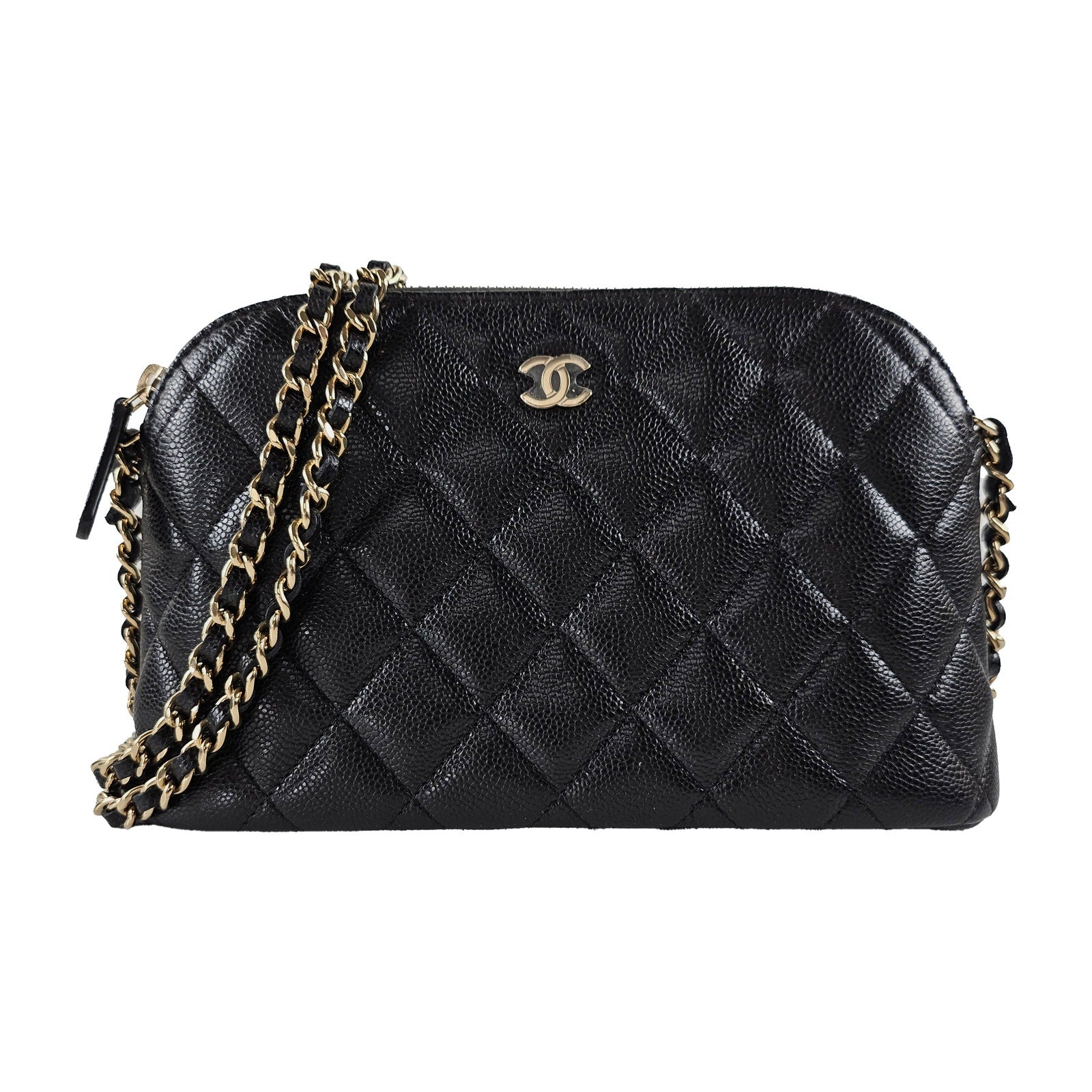 Chanel 24A Classic Clutch with Chain Black Caviar with Light Gold Crossbody