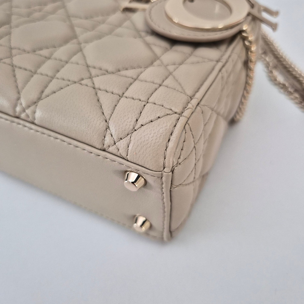 Christian Dior Lambskin Cannage Mini Lady Dior Beige