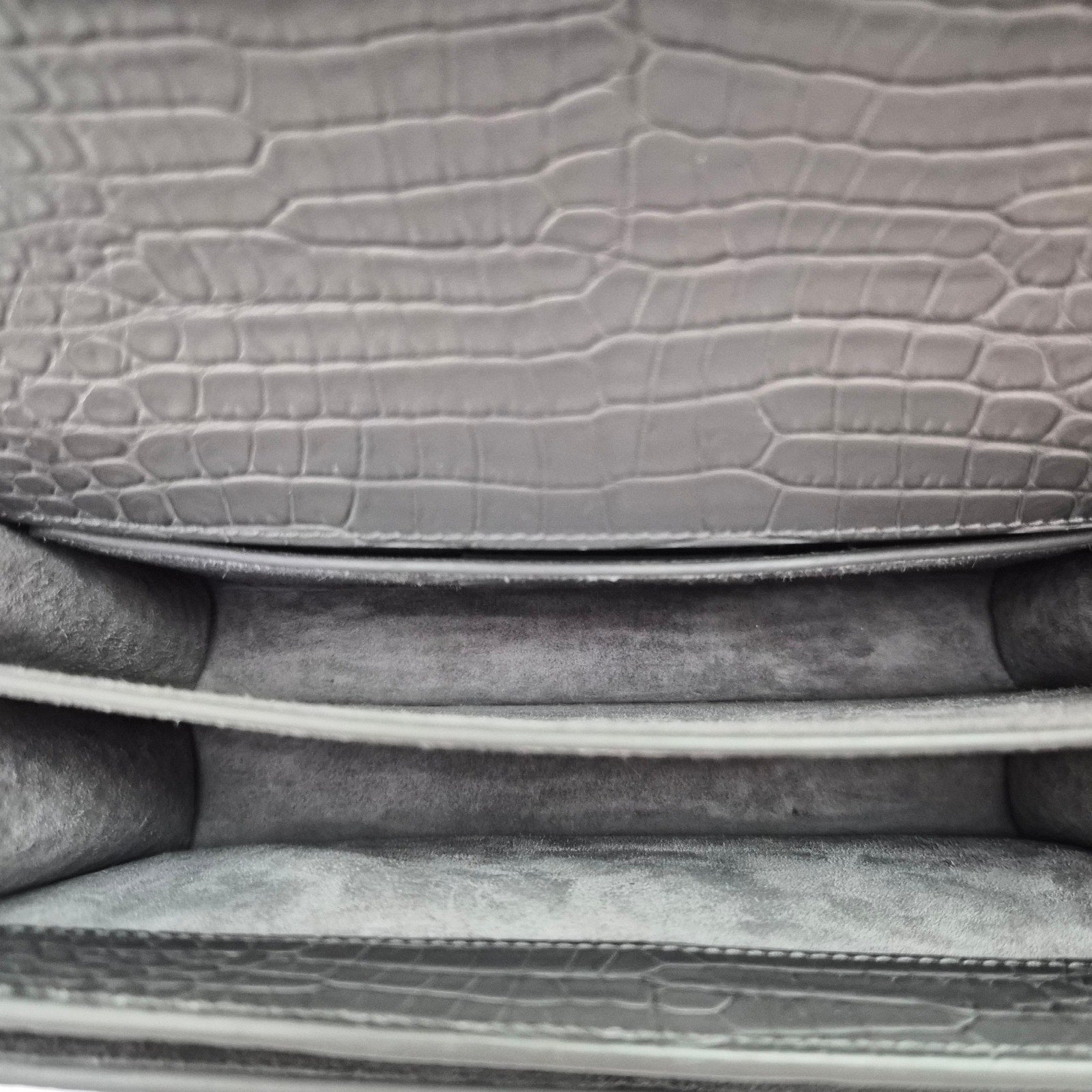 Saint Laurent Medium Croc Gray Sunset Shoulder Bag