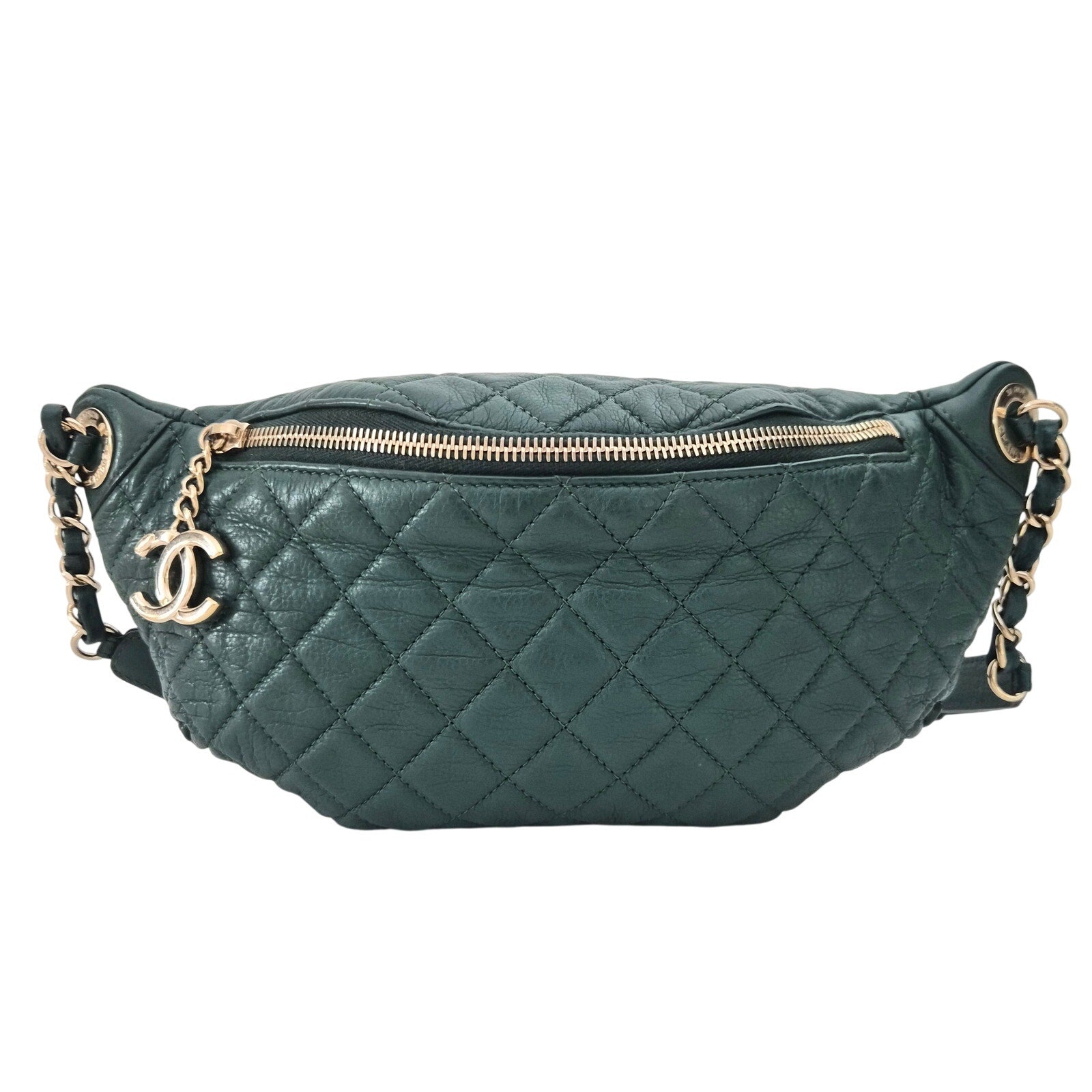 Chanel Calfskin Quilted Banane Waist Bag Fanny Pack Green