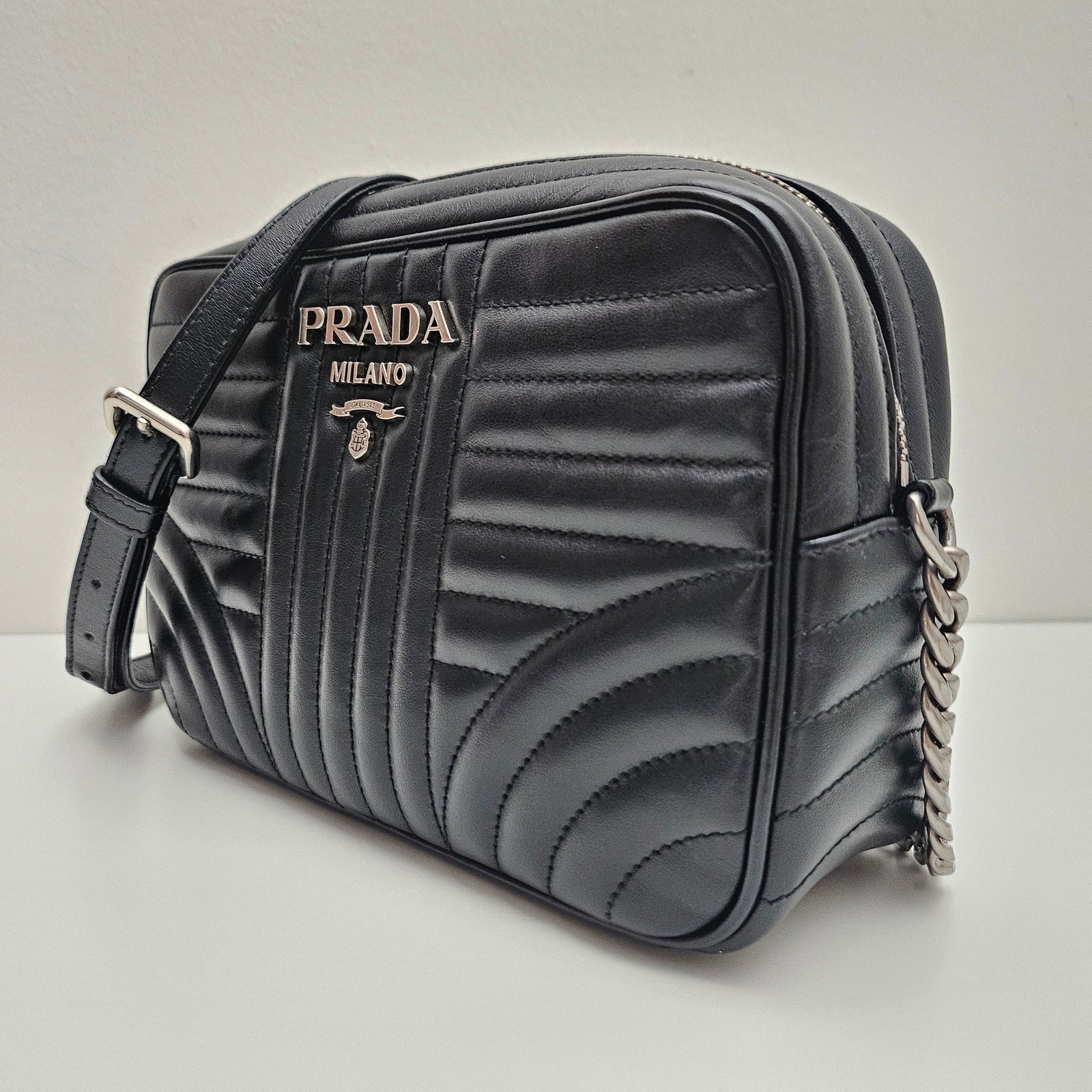 Prada Soft Calfskin Diagramme Camera Bag Black