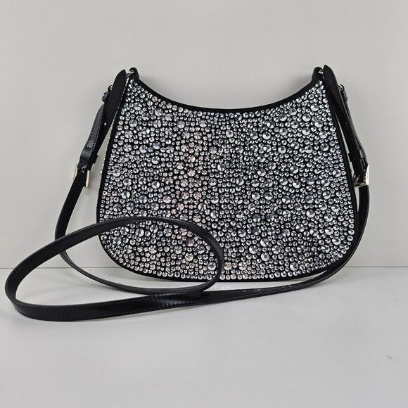 Prada Satin Crystal Cleo Shoulder Bag Black