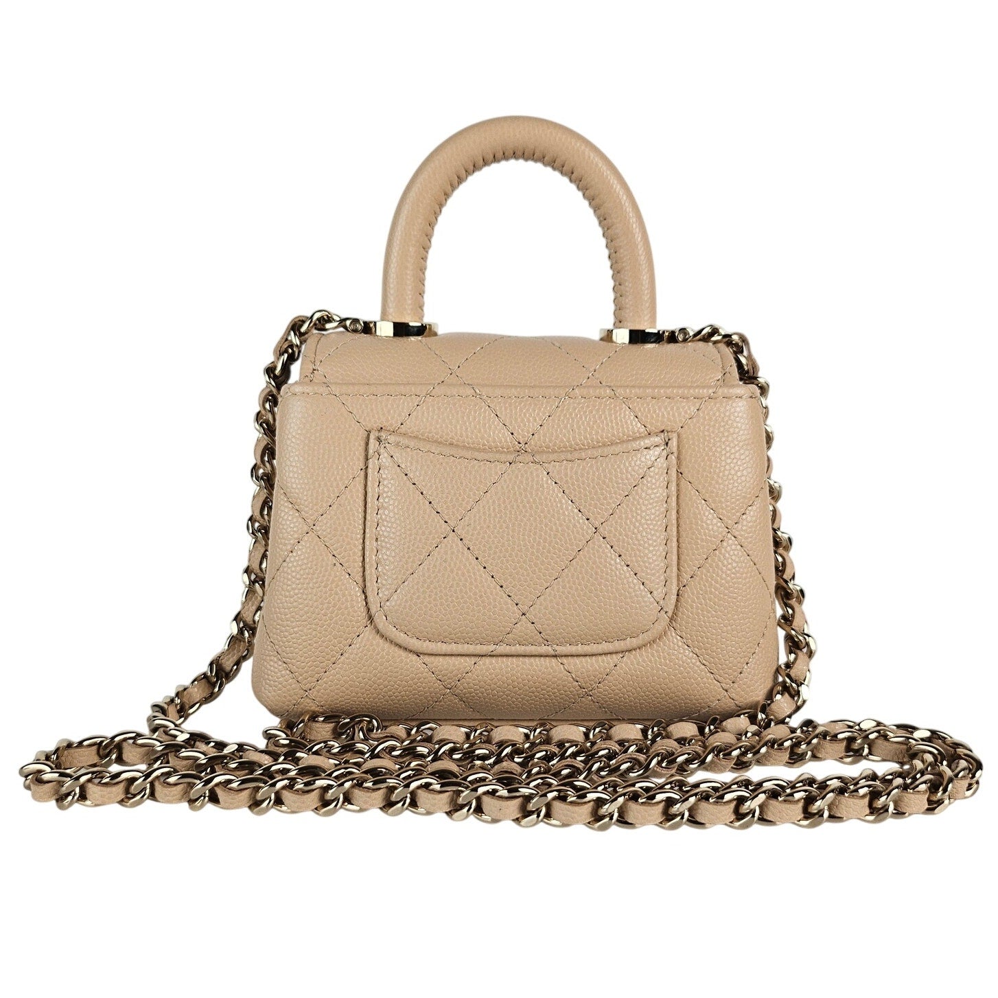 Chanel Nano Coco Top Handle Flap Bag Light Beige Caviar Gold Hardware 24K