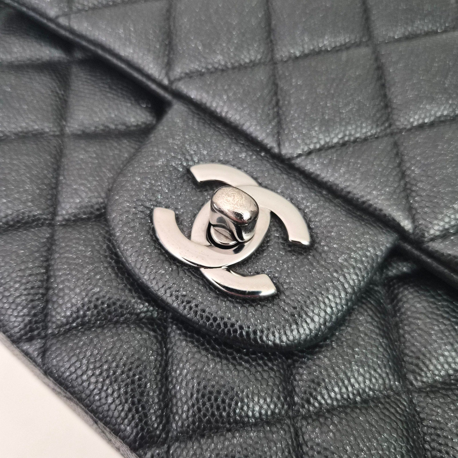 Chanel Classic Medium Glitter Flap 18C Iridescent Black Caviar Gunmetal Hardware
