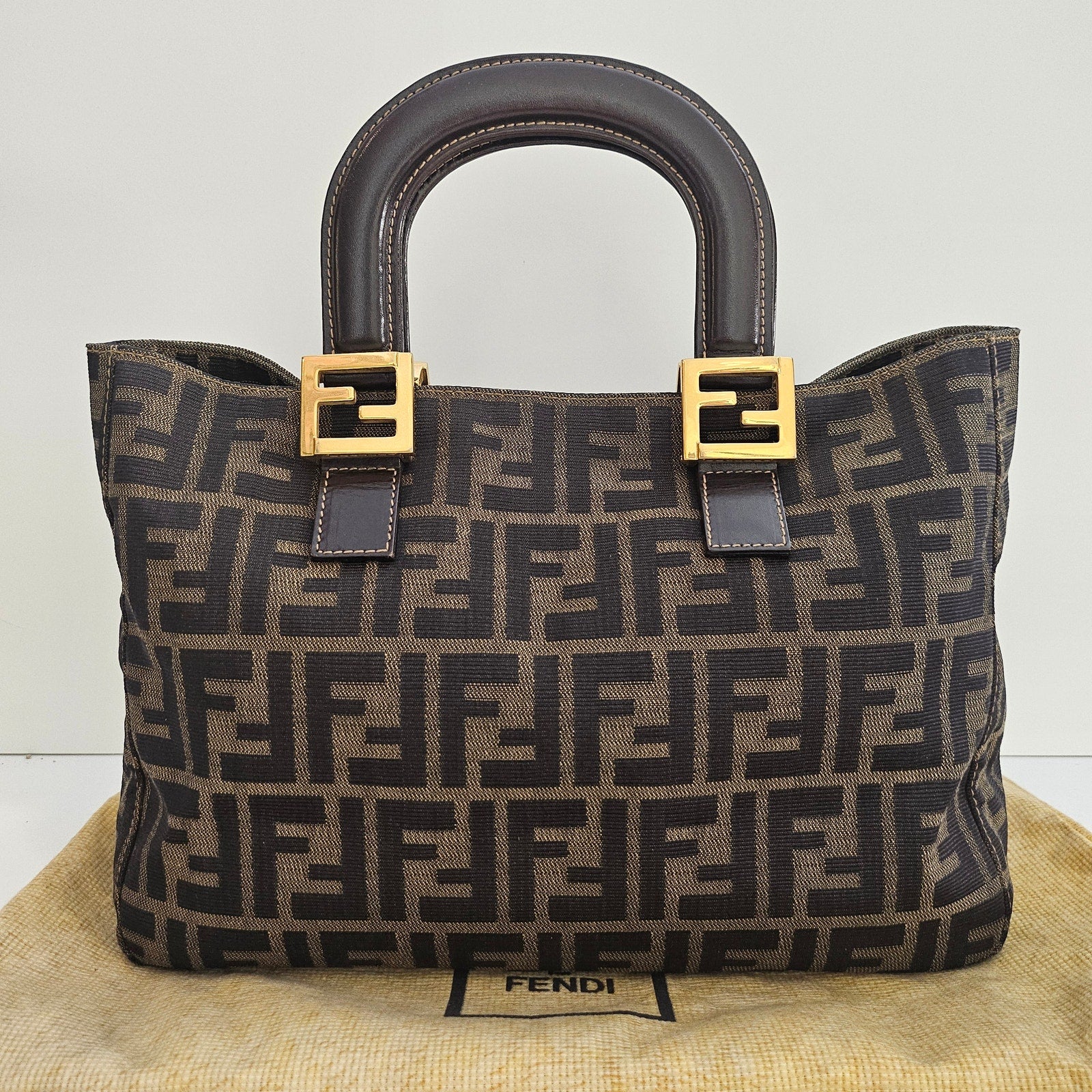 Fendi Zucca Small Holdall Tote Tobacco