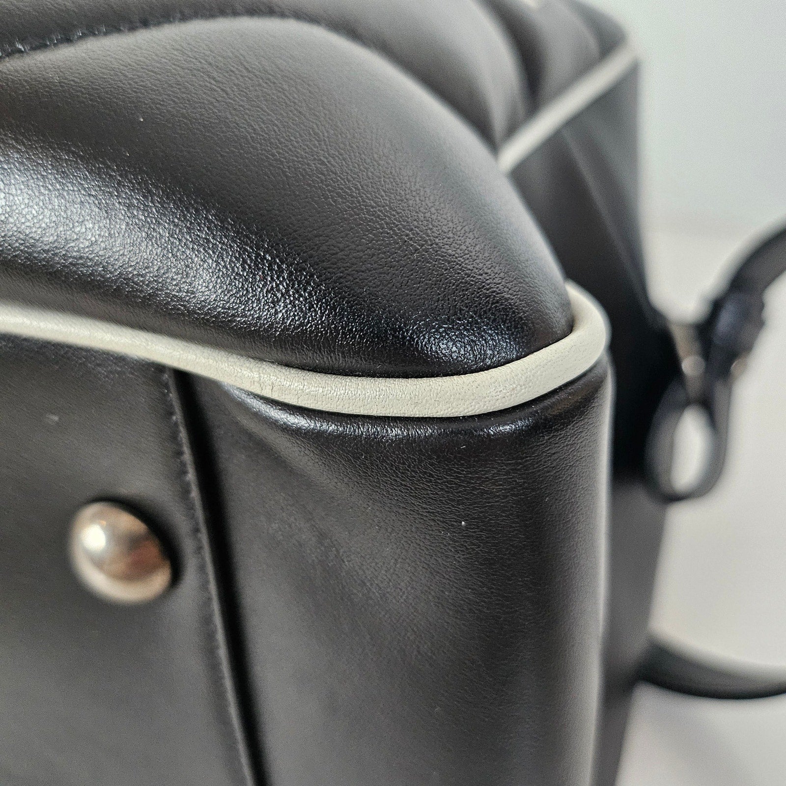 Saint Laurent Calfskin Miles Logo Bowler Duffel Bag Black