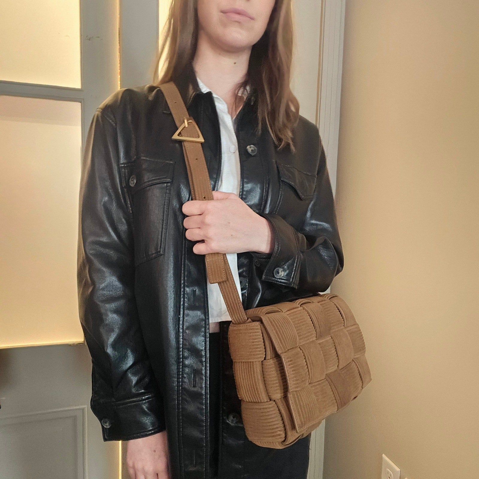 Bottega Veneta Brown Intreccio Corduroy Suede Padded Cassette