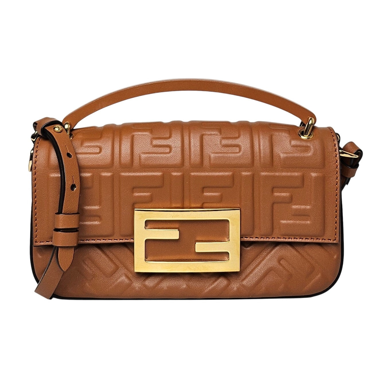 Fendi Mini Leather Baguette Phone Brown Crossbody Bag