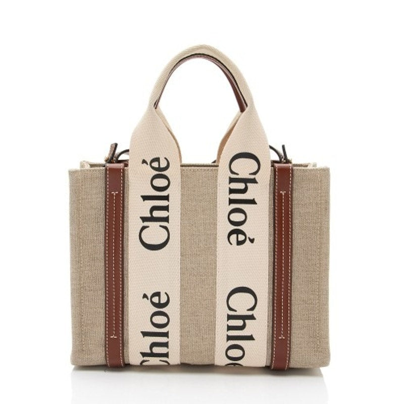 Chloe Small Woody Ribbon Tote With Strap White Brown
