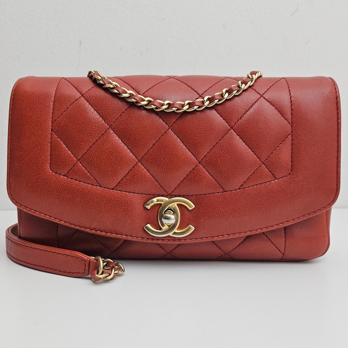 Chanel Small Diana Leather Brown Shoulder Bag