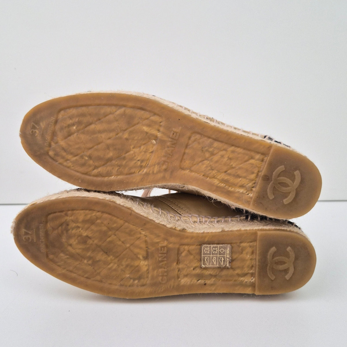 Chanel Beige Lambskin CC Logo High Top Espadrilles US 7 / EU 37