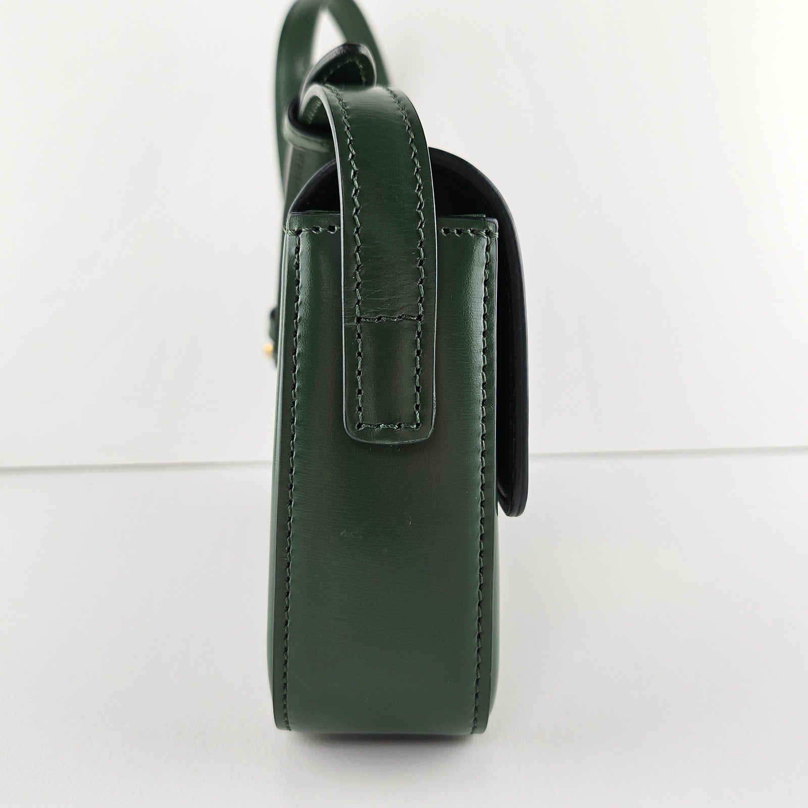 Celine Shiny Calfskin Triomphe Forest Green Shoulder Bag