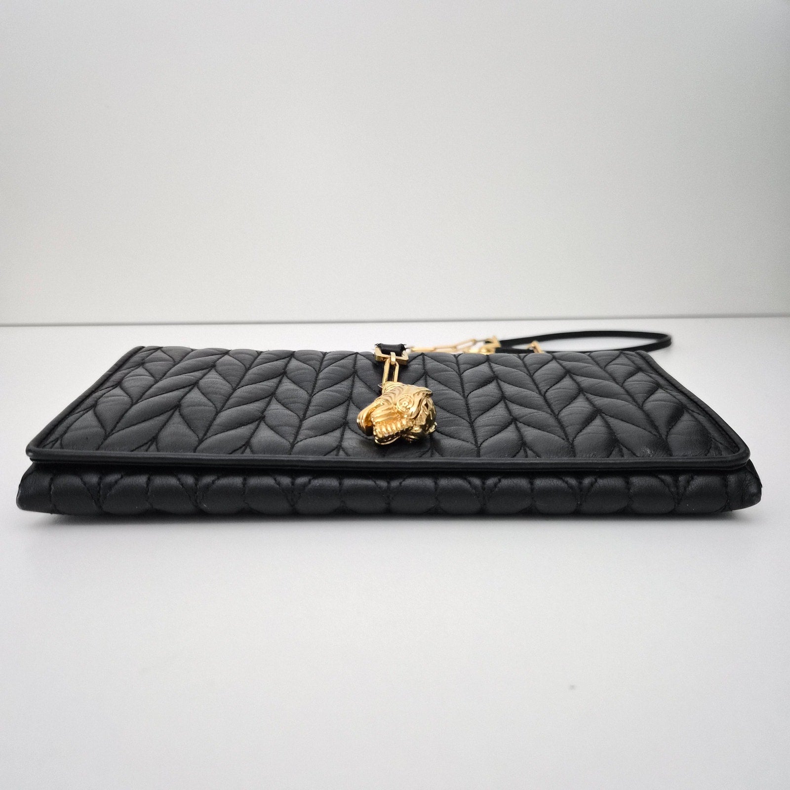 Gucci Vintage Quilted Chevron Leather Lion Charm Crossbody