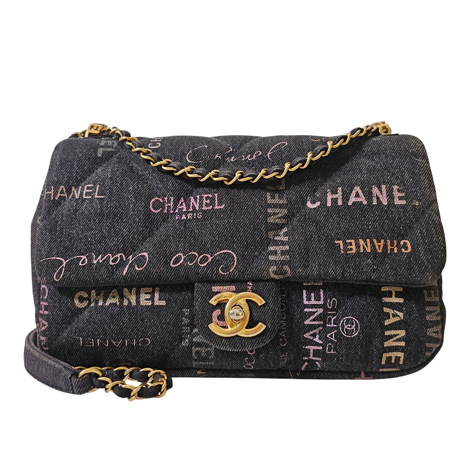 Chanel Large Mood Flap Bag Multicolor Quilted Denim Gold Hardware