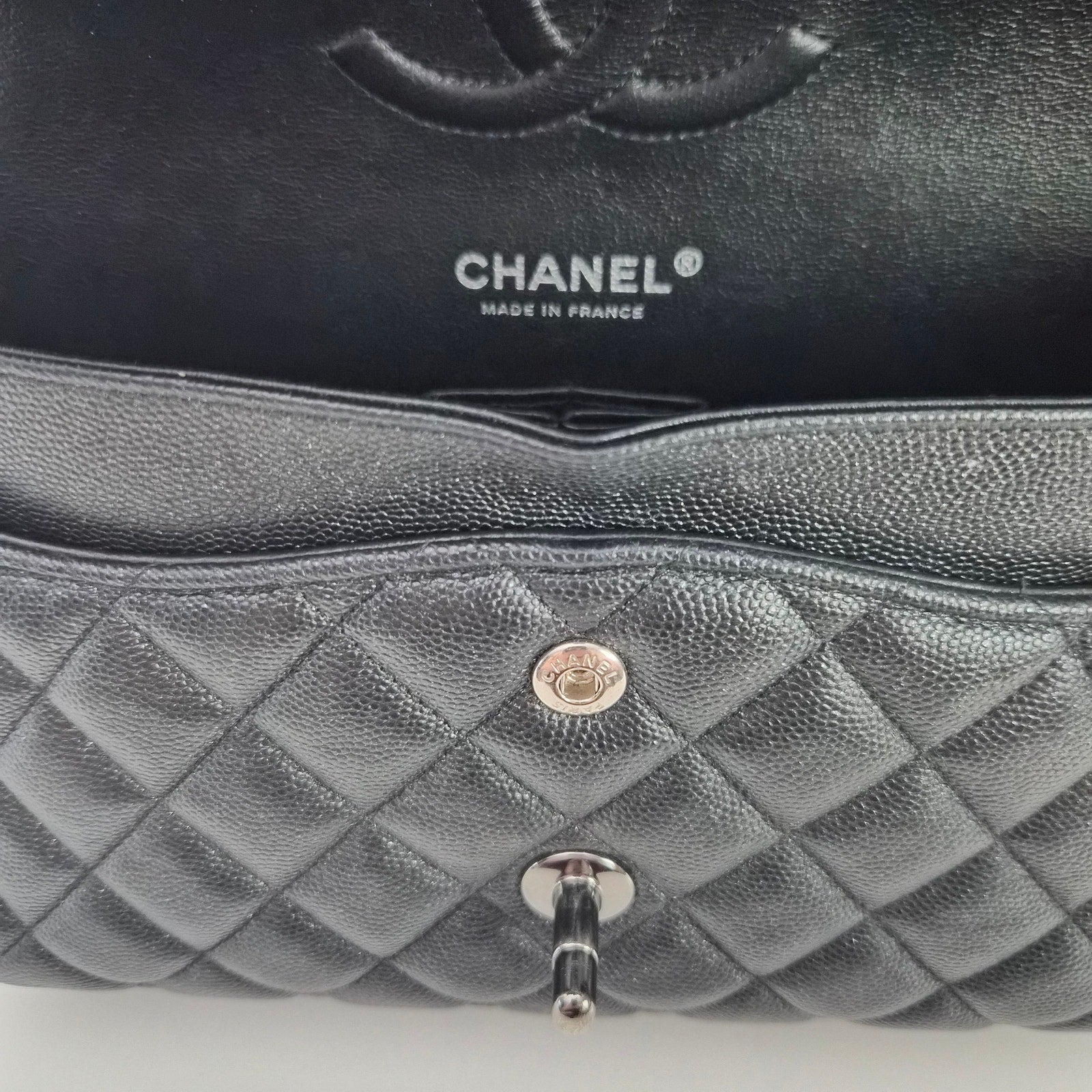 Chanel Classic Medium Glitter Flap 18C Iridescent Black Caviar Gunmetal Hardware