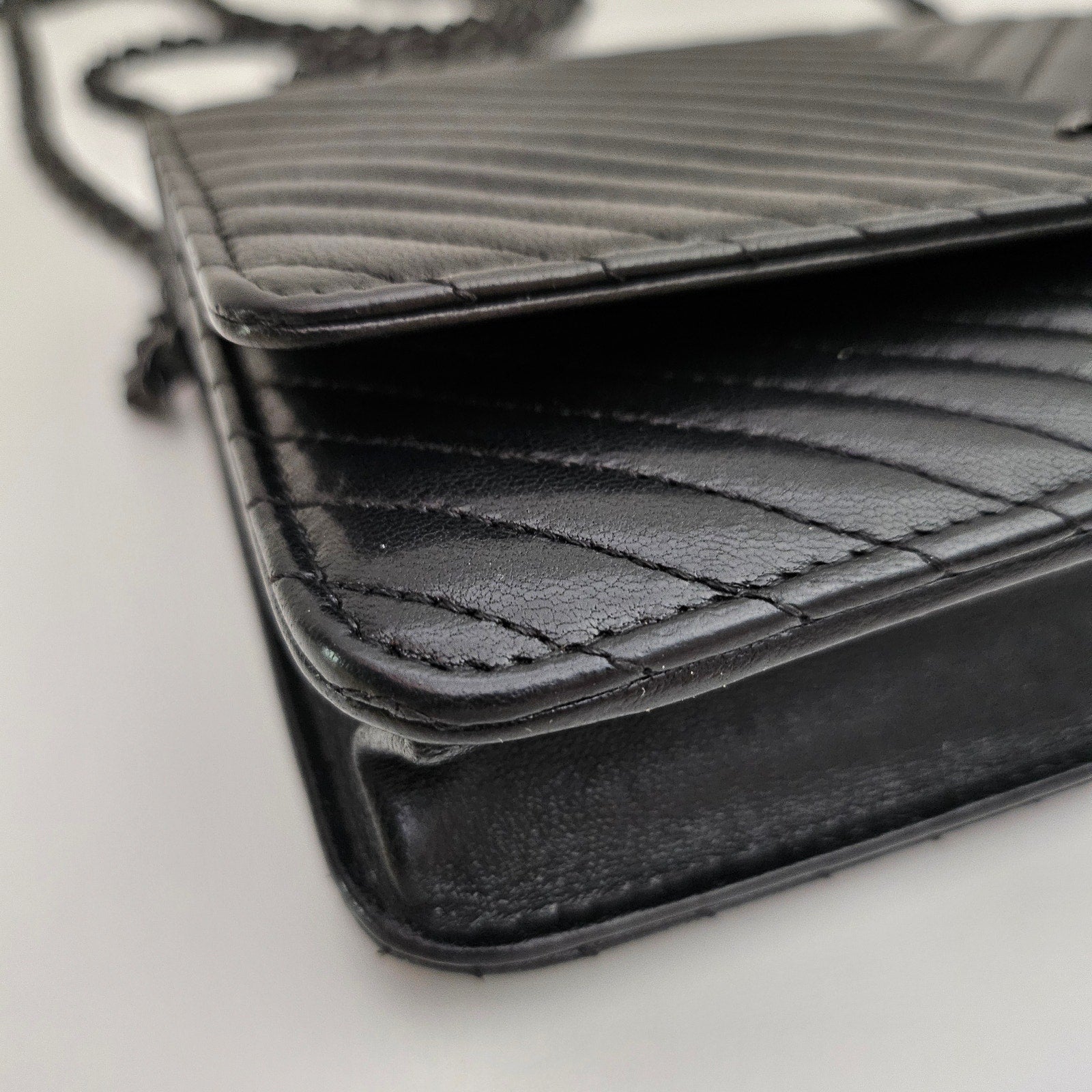 Chanel Chevron So Black Lambskin Wallet on Chain WOC