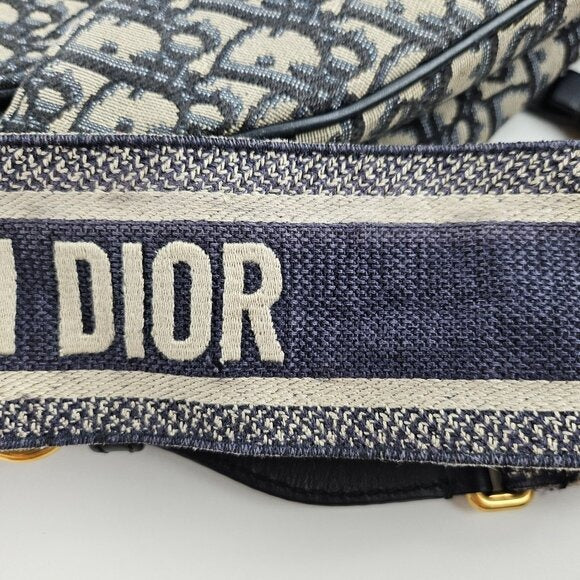 Christian Dior Oblique Saddle Bag Blue With Jacquard Strap