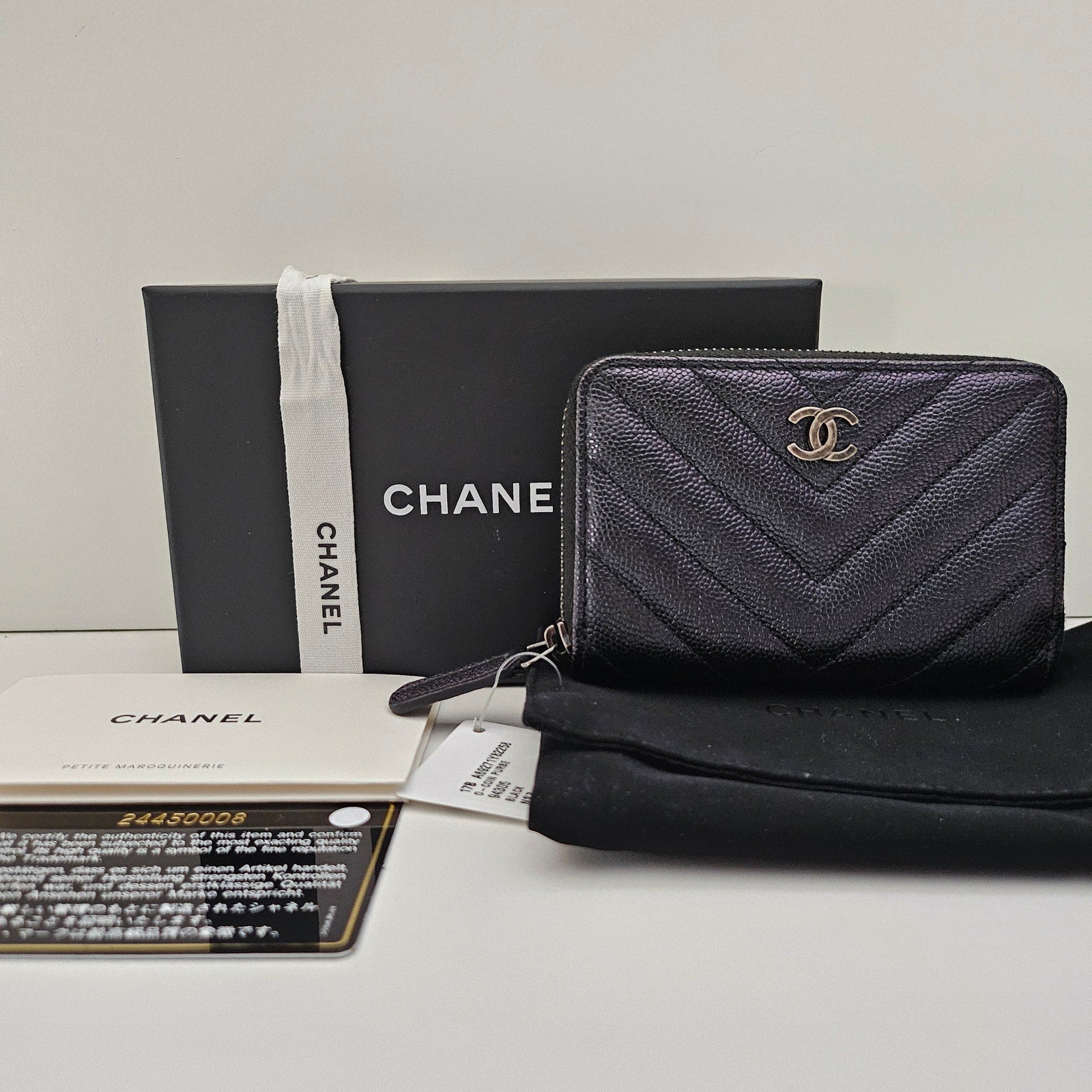 Chanel Chevron 17b Iridescent Caviar Leather Black
