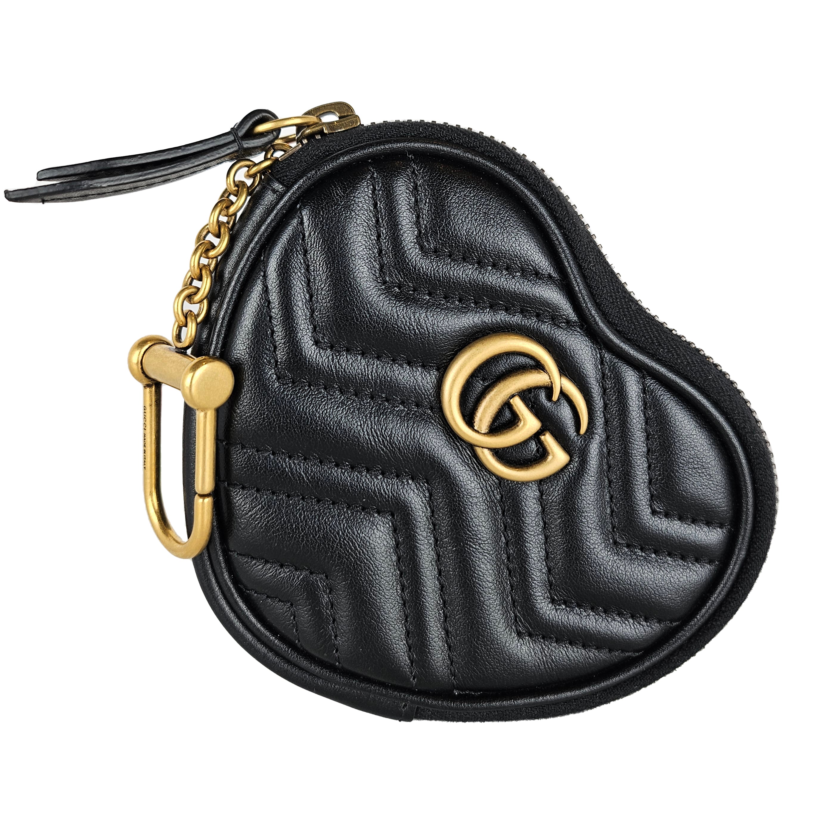 Gucci Calfskin Matelasse GG Marmont Heart Coin Purse Black