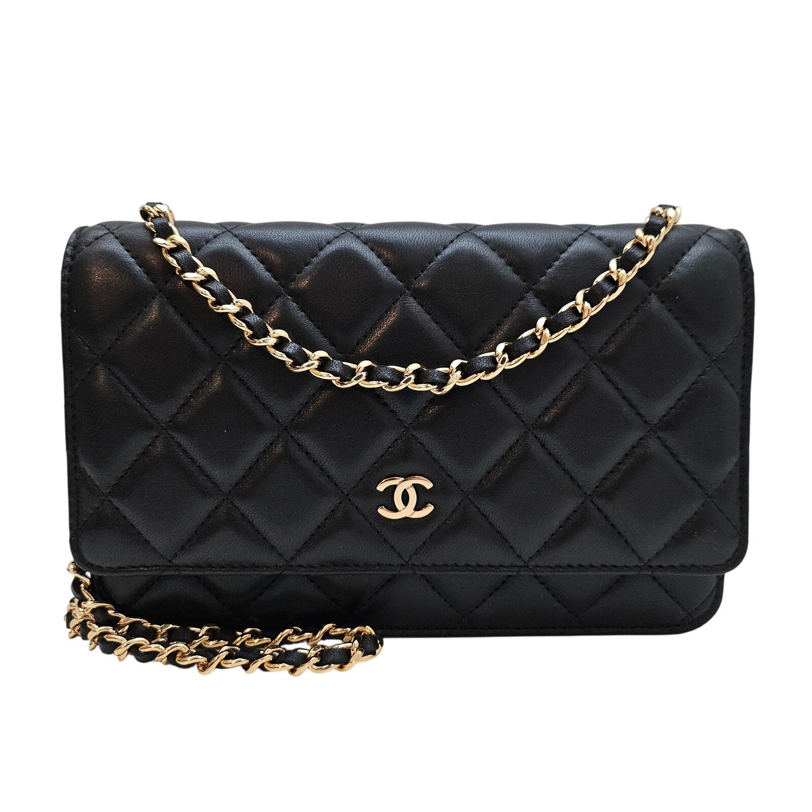 Chanel Lambskin Quilted Wallet on Chain WOC Black Gold Hardware