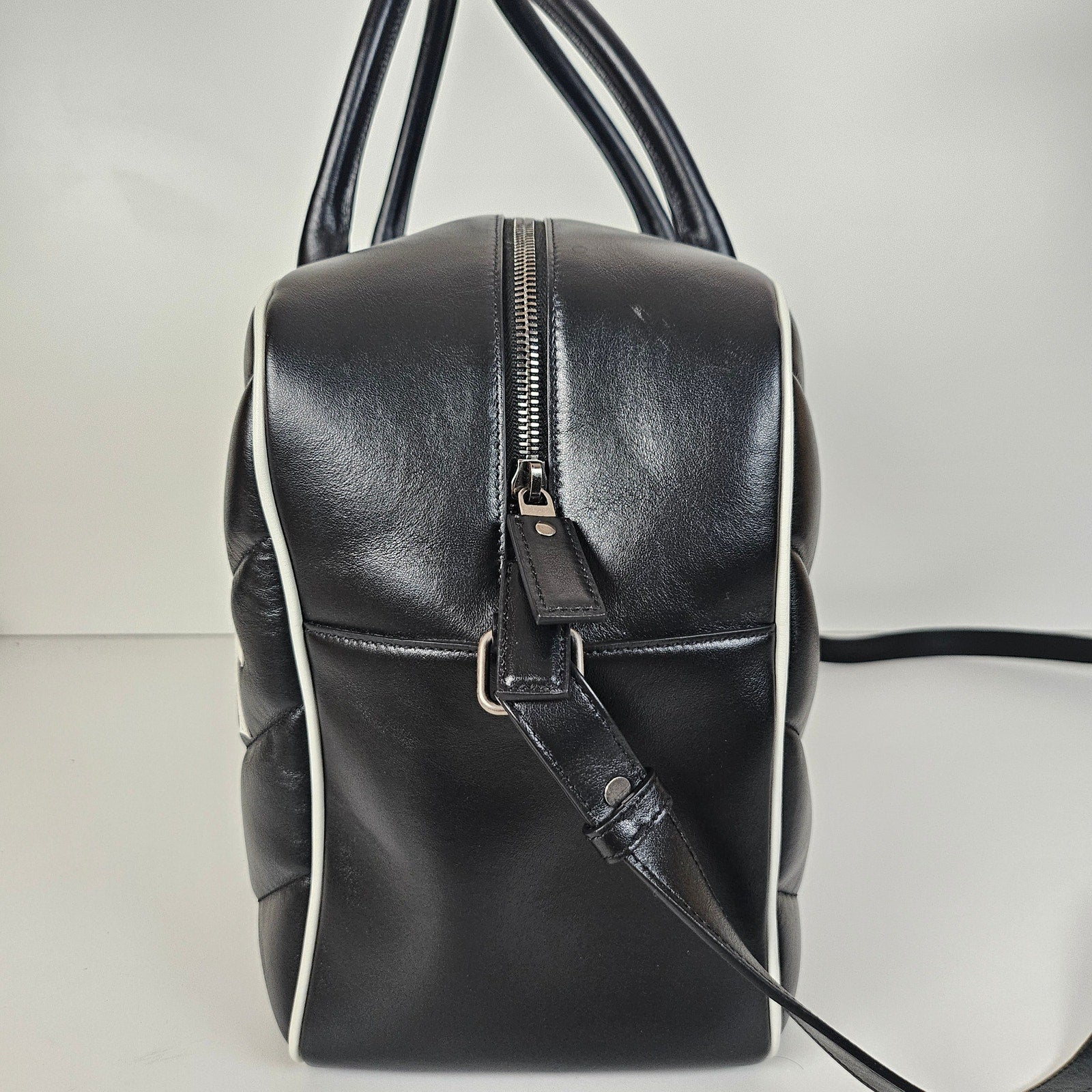 Saint Laurent Calfskin Miles Logo Bowler Duffel Bag Black