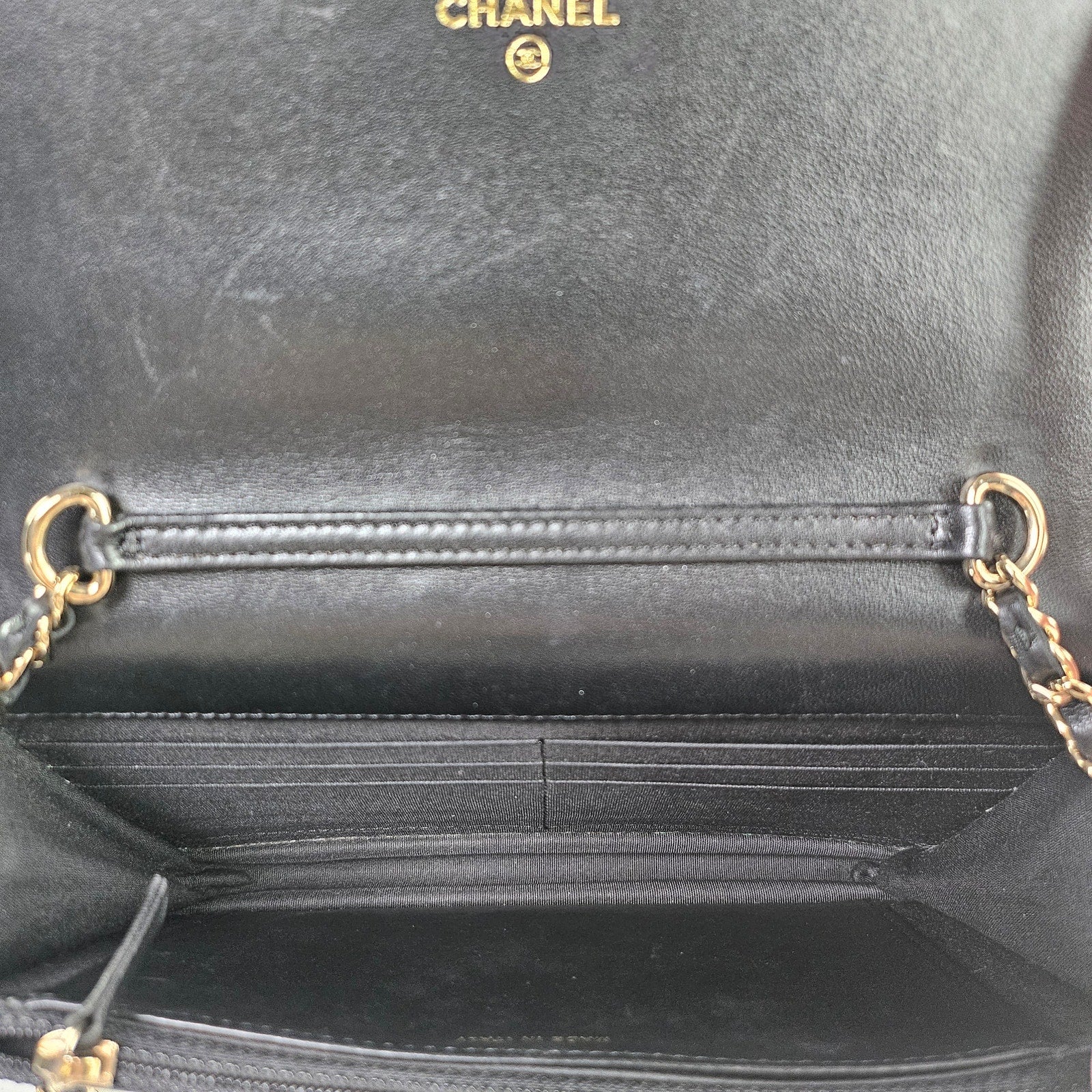 Chanel Pearl Strap Wallet on Chain Quilted Lambskin Black Crossbody