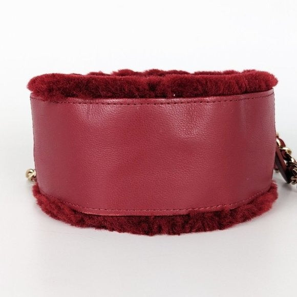 Chanel Red Shearling Round Clutch with Chain Crossbody Bag