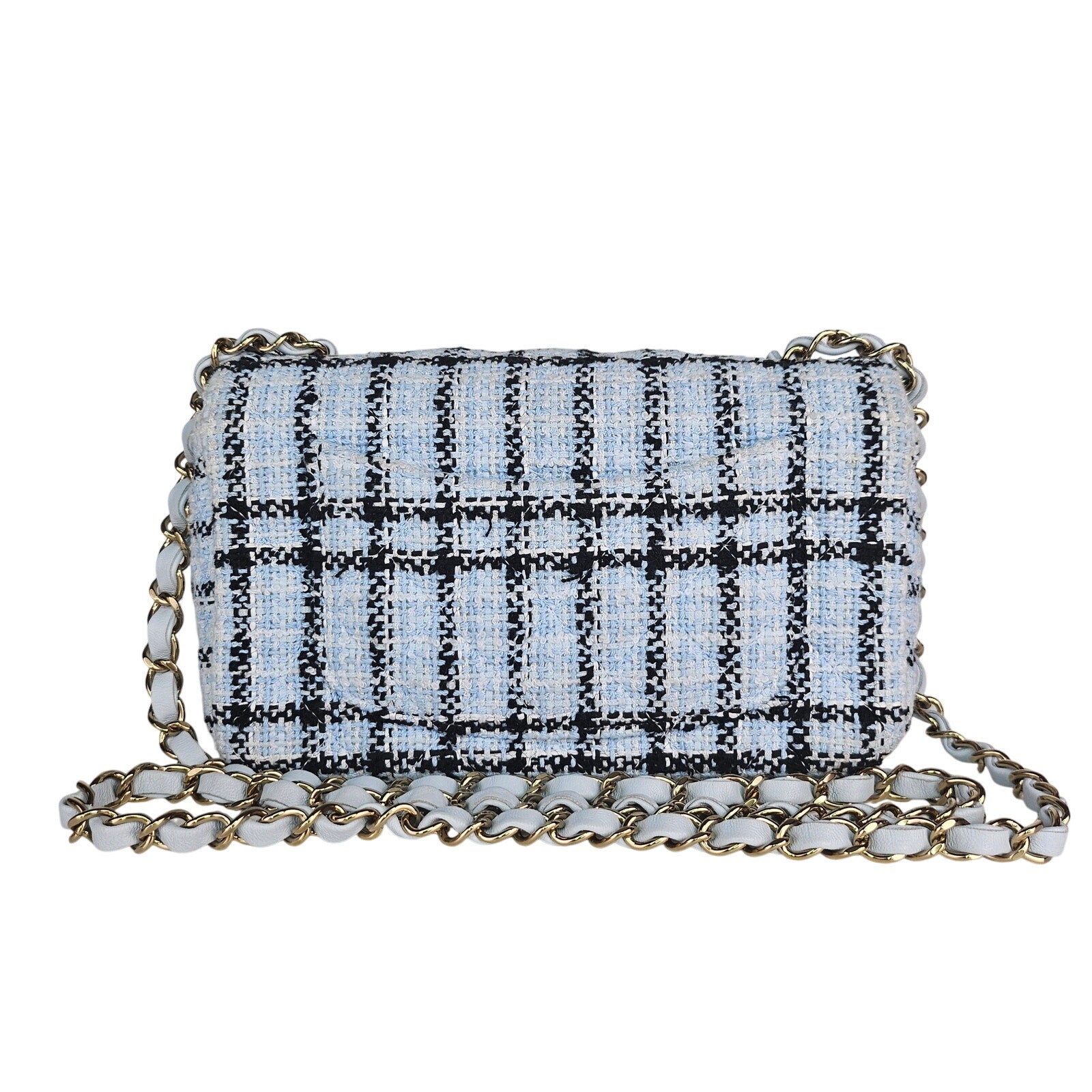 Chanel 25S Mini Classic Flap Mixed Fibers Blue Tweed Crossbody
