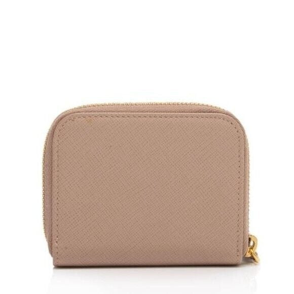 Prada Saffiano Zip Around Card Holder Beige