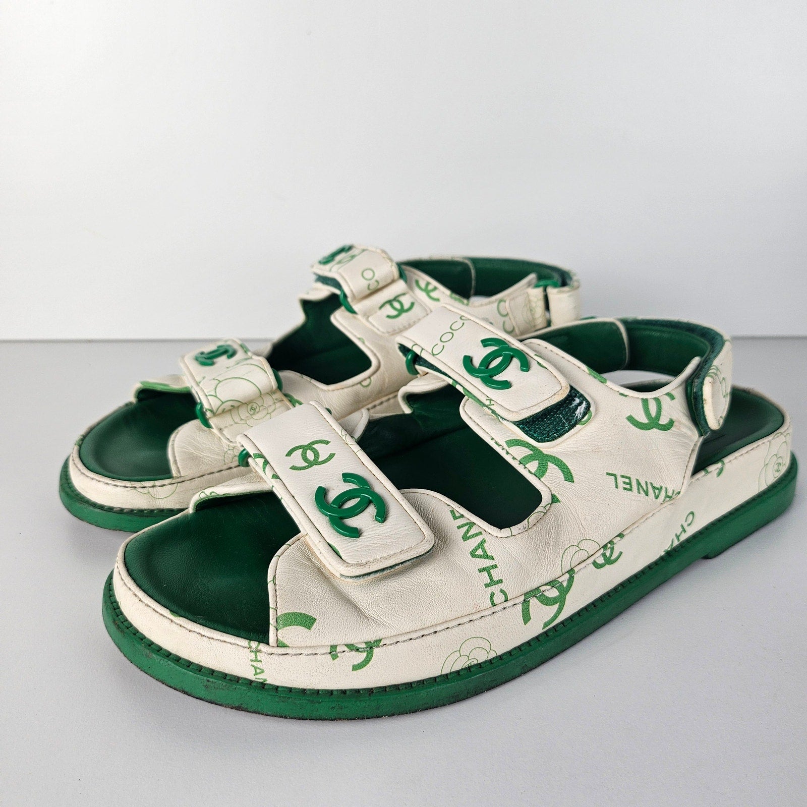 Chanel Green CC Dad Sandals US 8 / EU 38