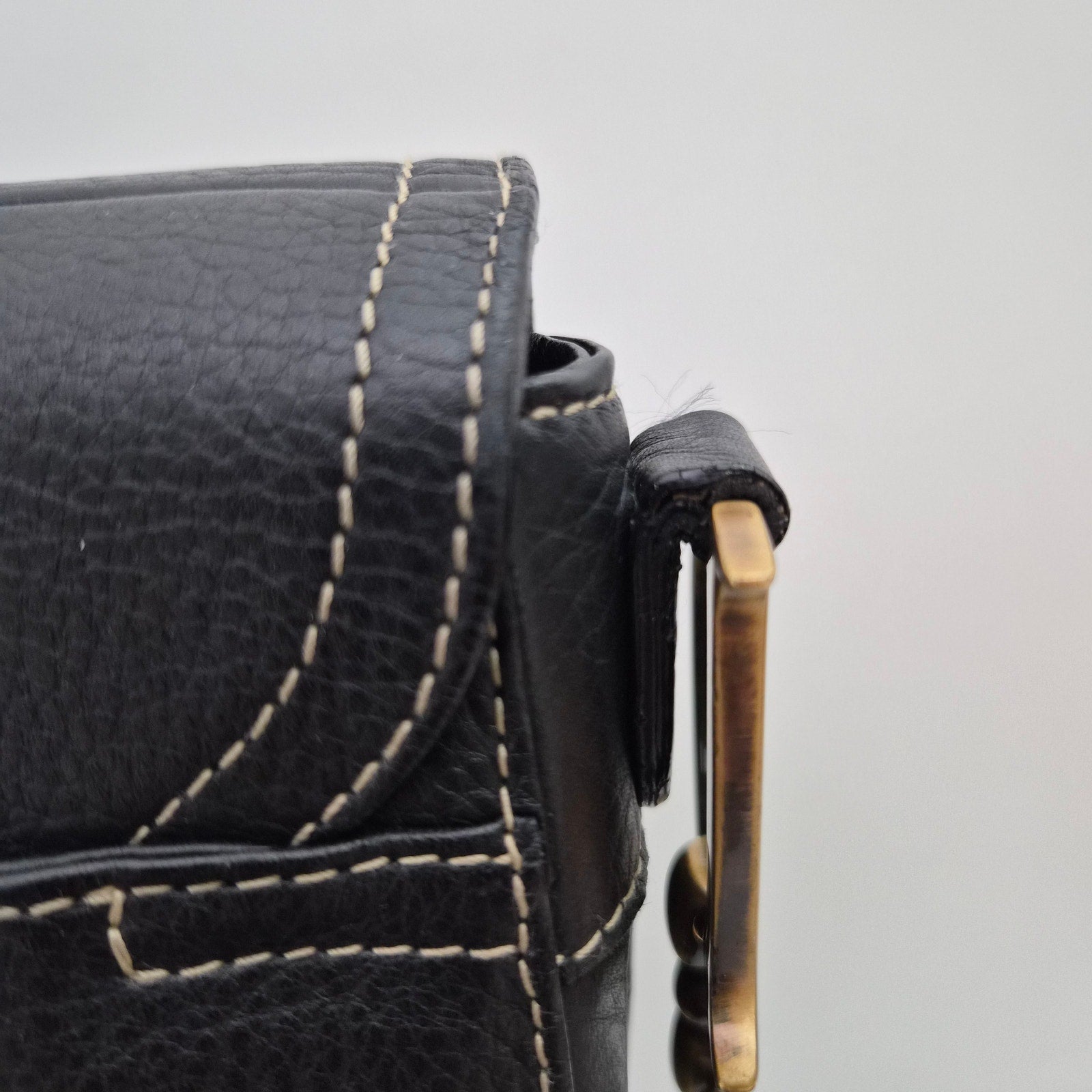 Christian Dior Vintage Saddle Messenger Bag Leather Black