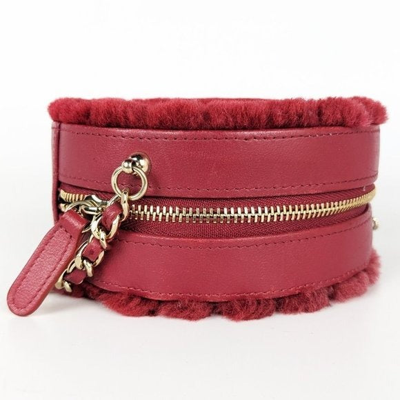 Chanel Red Shearling Round Clutch with Chain Crossbody Bag