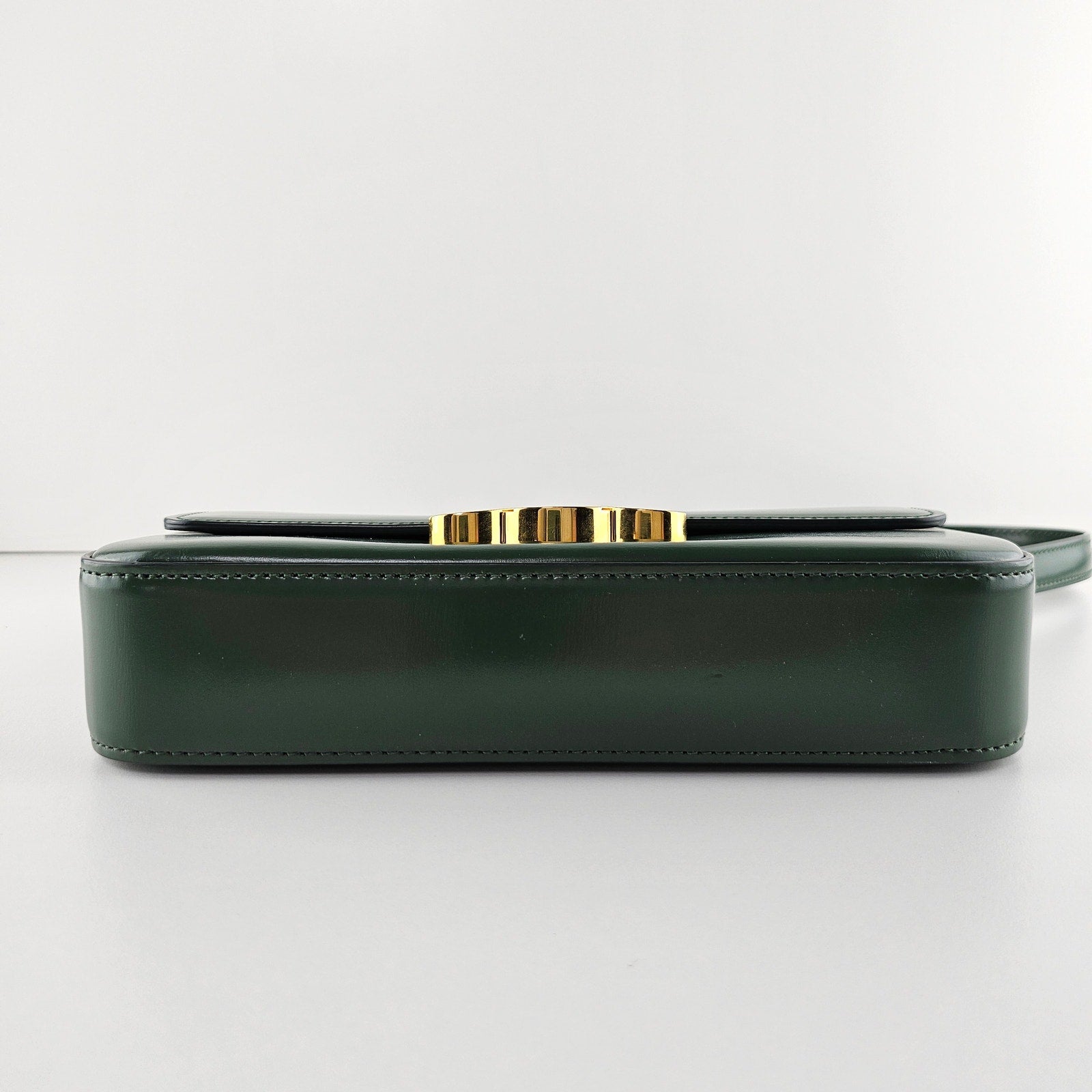 Celine Shiny Calfskin Triomphe Forest Green Shoulder Bag