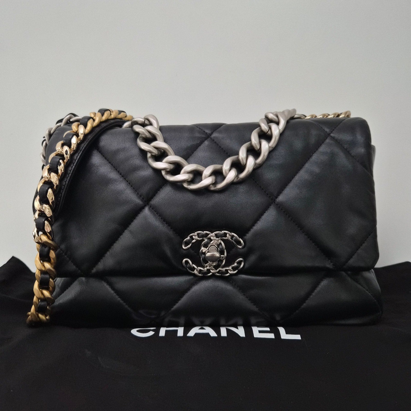 Chanel Lambskin Quilted Large Chanel 19 Flap Black